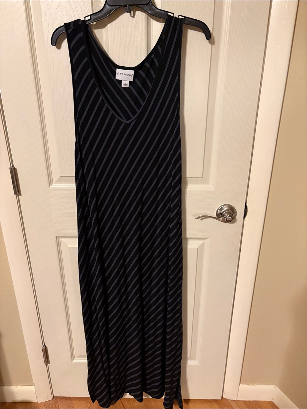 Pure Energy Black Maxi Dress with Charcoal Stripes